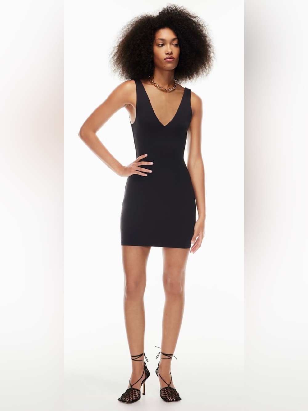 Aritzia Babaton Contour V-Neck Mini Dress Bodycon LBD Sexy Club Stretch Large - Picture 5 of 11